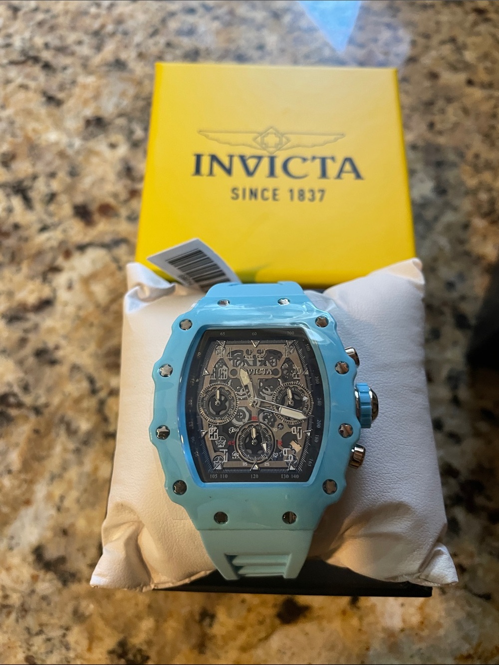 Invicta Racing Men's Light Blue Chronograph Skeleton Dial Watch